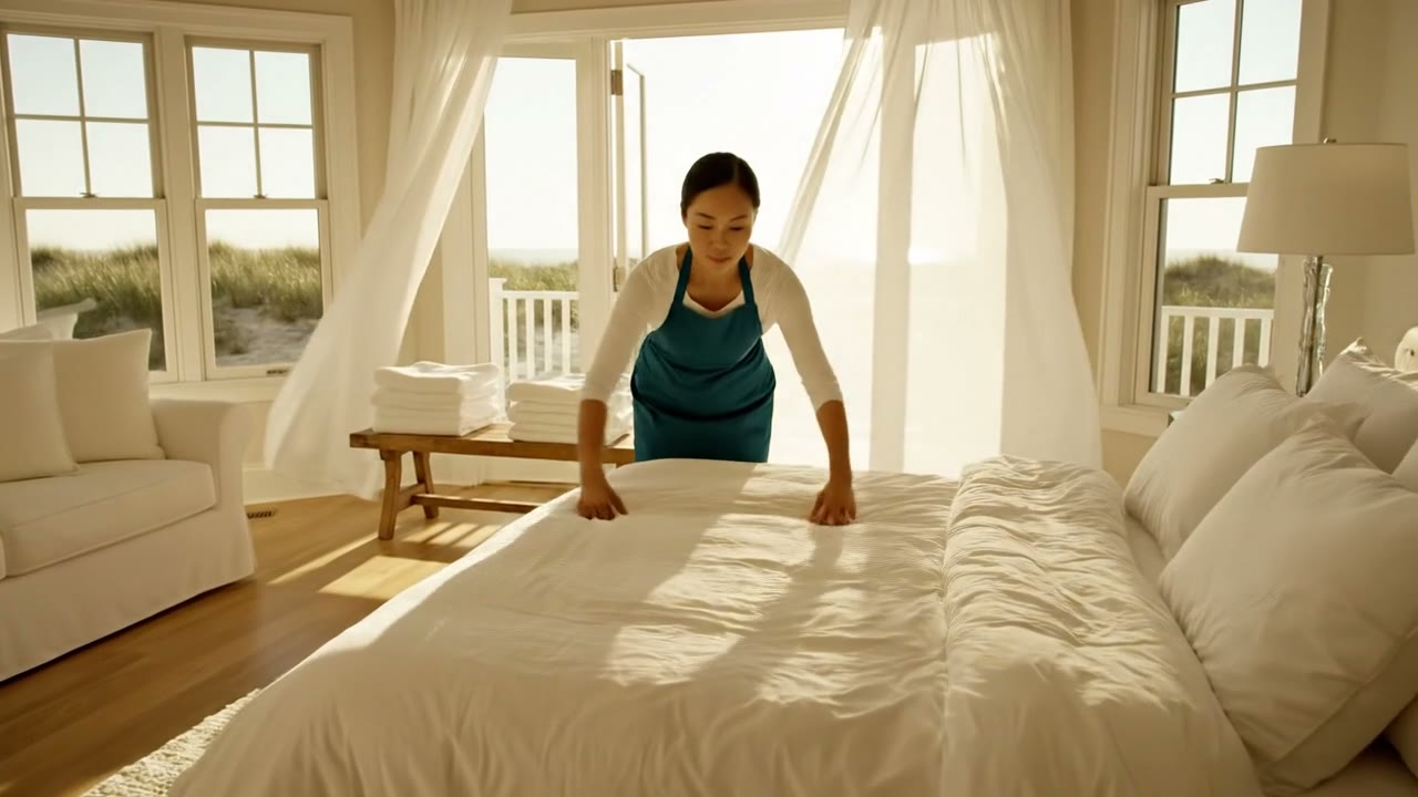 A Sandpiper Home Cleaning cleaner getting a home guest ready