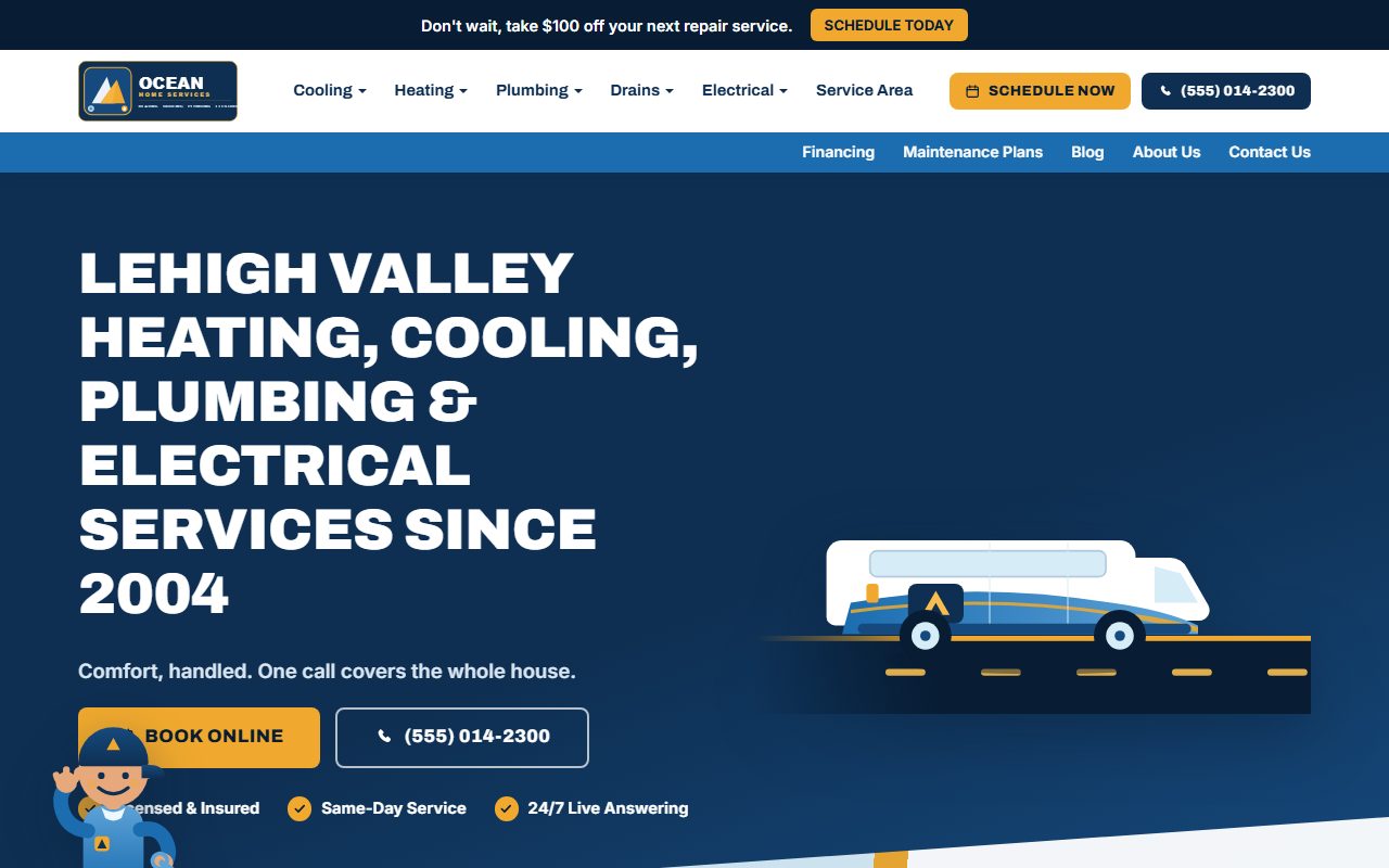Ocean Home Services — HVAC demo website built by FangoLabs